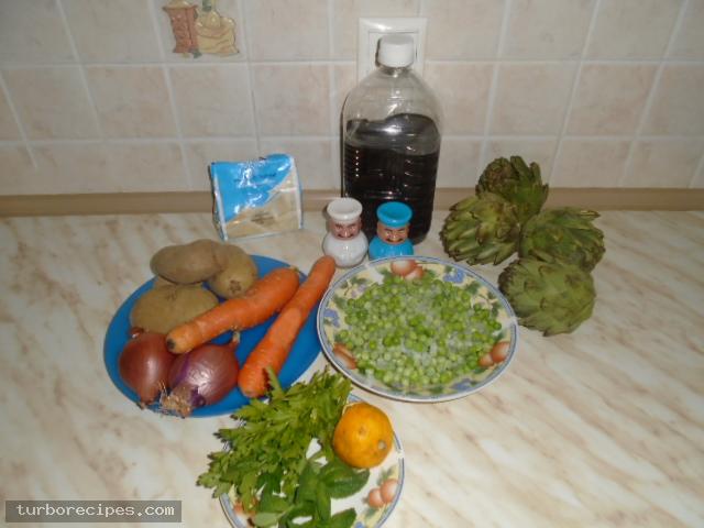 Αγκινάρες με λαχανικά - Υλικά συνταγής